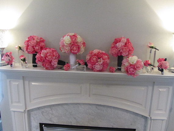Real Touch Wedding Package - White, Soft Pink and Fuchsia Roses