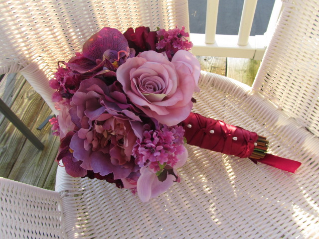 Silk Bridal Bouquet - Lavender and Purple Lilacs, Peonies, Roses and Orchids