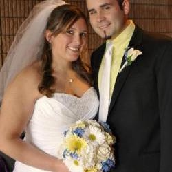 Real Touch Bridal Bouquet - Cornflower Blue, Yellow and White Gerbera Daisies and Roses