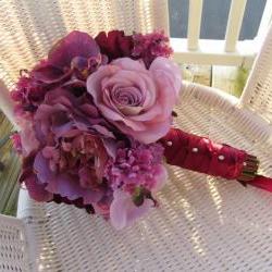 Silk Bridal Bouquet - Lavender and Purple Lilacs, Peonies, Roses and Orchids